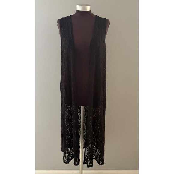 LuLaRoe Lace Open Front Duster Size S Black Cardigan Vest Rave Festival Witchy - Picture 2 of 14